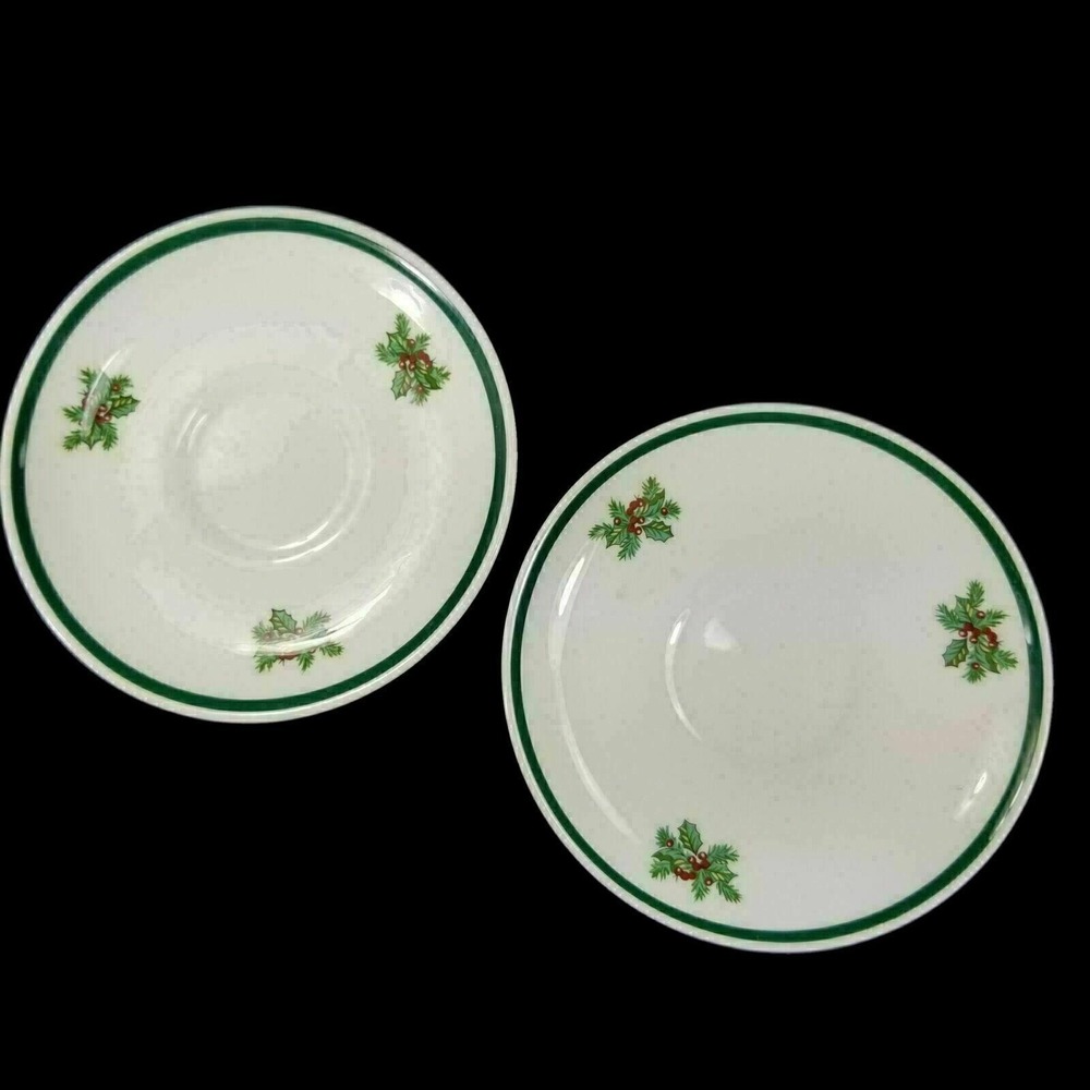 Johnson Brothers Victorian Christmas Bow Saucers Set of 2 Staffordshire Eng Vtg